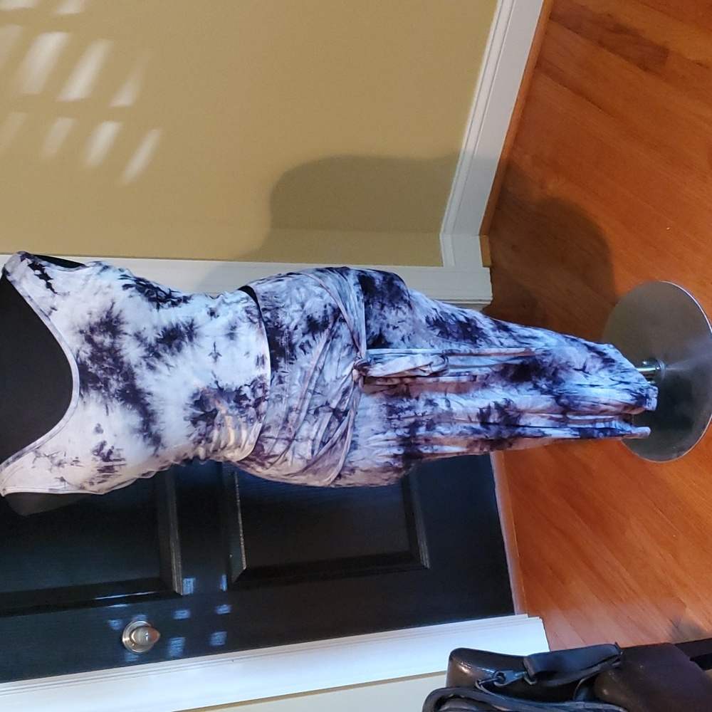 Blue and cream tye dye 2 piece skirt set
